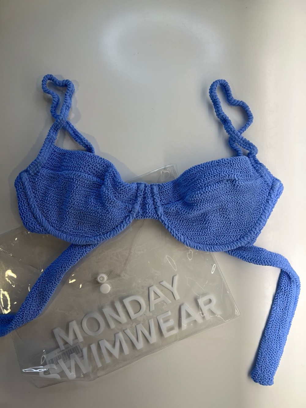 NWOT Monday Swim Bikini Top Pool Crinkle